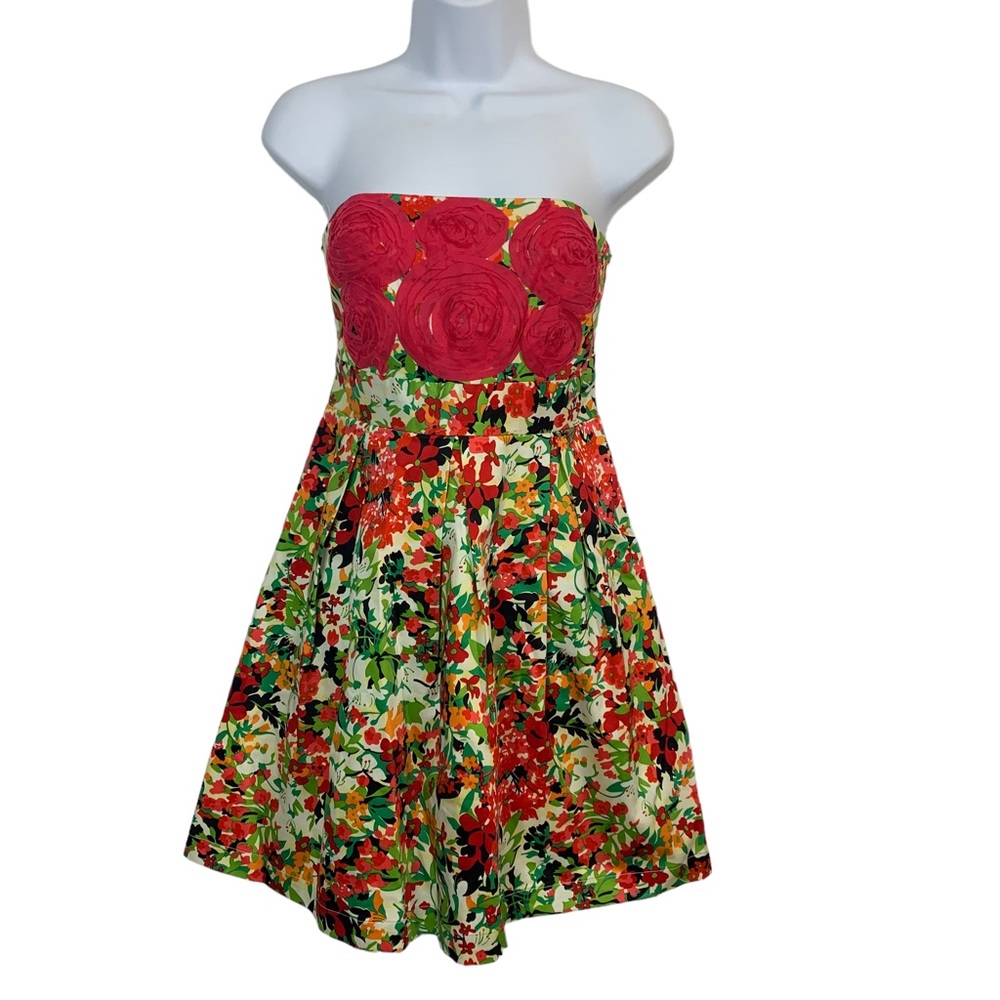ARK & CO Strapless Floral Pleated Mini Dress Sz M